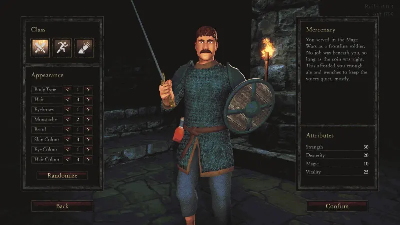 Heathen character creator with a sword and shield